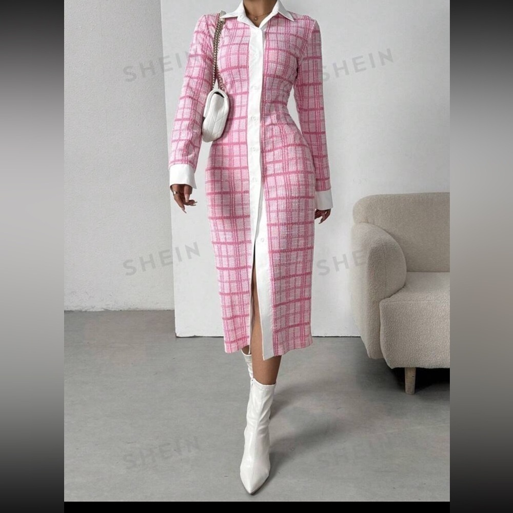 SHEIN Privé Plaid Color Block Knit Dress Small